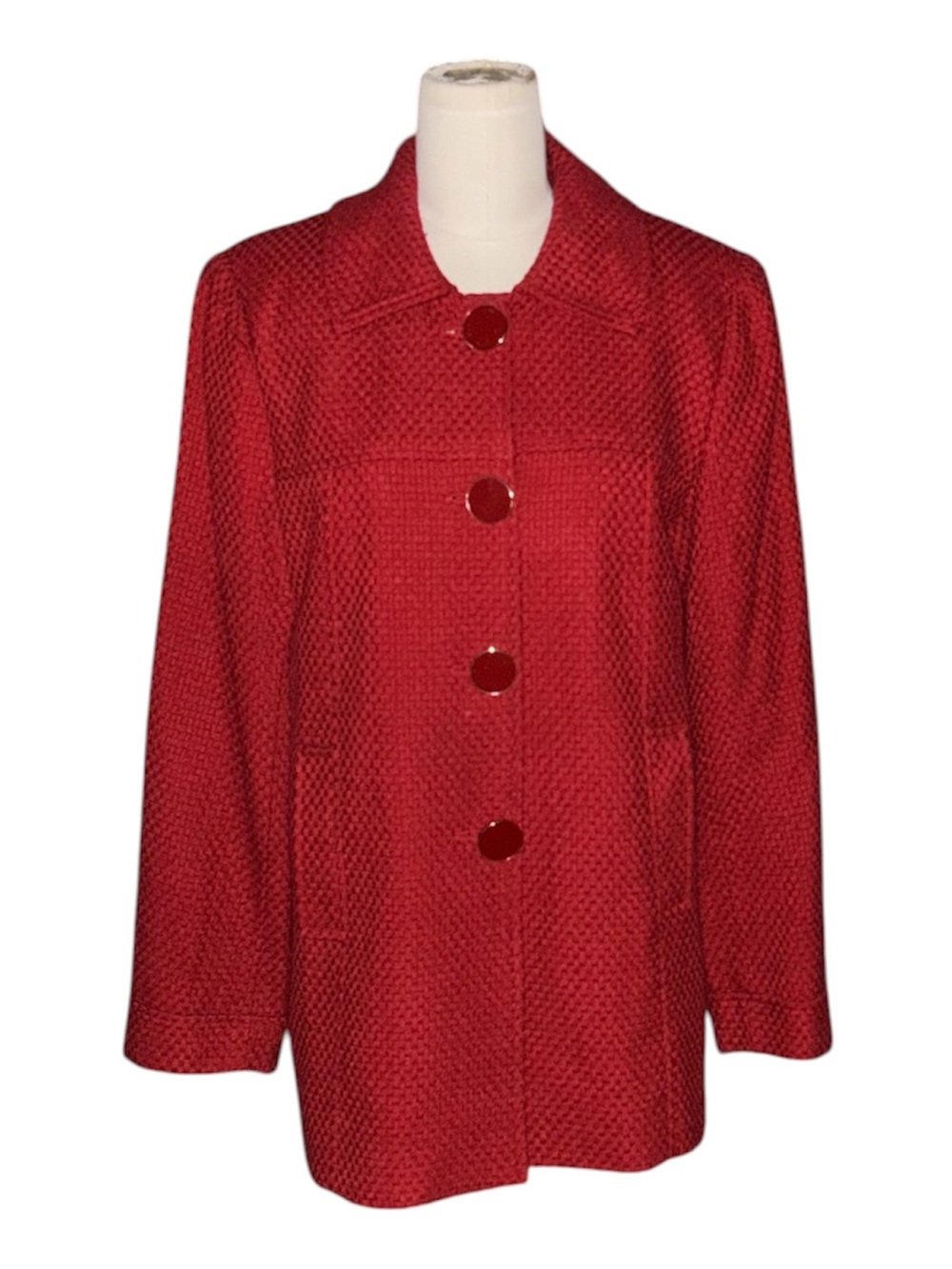 Harvé Benard Red Textured Pea Coat Button Front